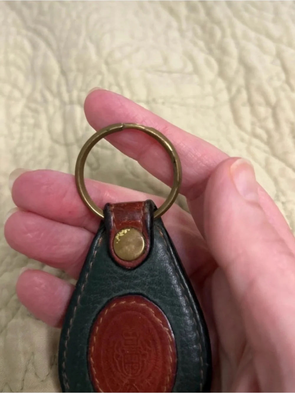 Leather Key Fob - Green and Brown